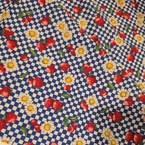 Blue Checkered Floral Fabric, 1yd + 7"